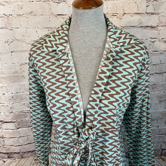 Zara Women's Green Lissie Chevron Open Front Tie Shirt Swim Cover Up Medium NWT - Picture 3 of 5